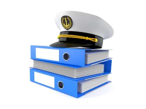 Captain's hat on stack of ring binders Stock Illustration