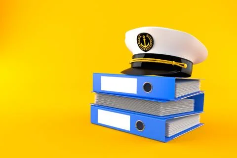 Captain's hat on stack of ring binders Illustrazione stock