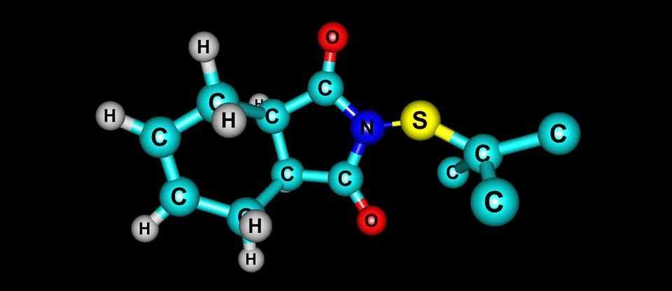 Captan molecular structure isolated on black background Stock Illustration