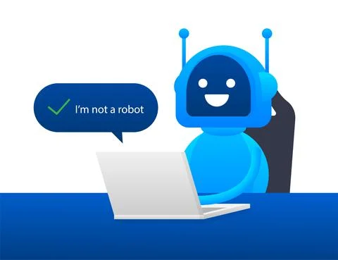Captcha, I am not a robot on laptop screen. Vector stock Illustration イラスト素材