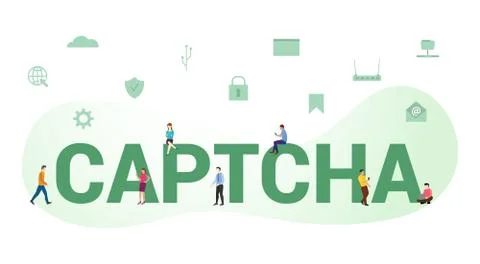 Captcha security login concept with big word or text and team people with mod Stock Illustration