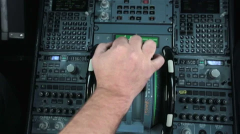 Captian pilot push thrust lever handle engine control takeoff Airbus A319 A320 Stock Footage 49466674