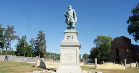 Caption John Smith governor of Virginia 1608 statue James town Stock Footage 171182789
