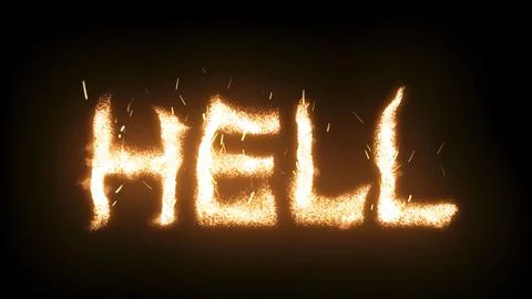 Caption made by flame - the word "HELL" isolated on black background Stock Photos