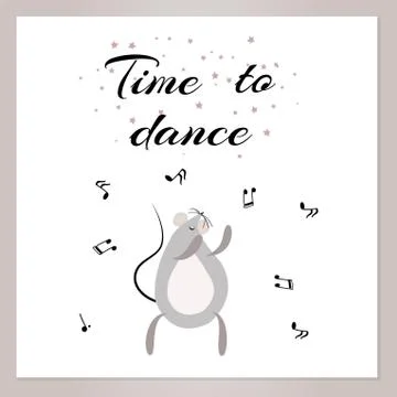 Caption time to dancewith a cute dancing mouse, vector illustration Stock Illustration