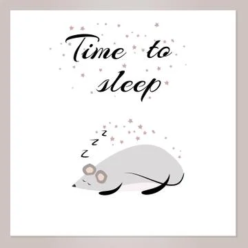 Caption time to sleep with a cute sleeping mouse, vector illustration Stock Illustration