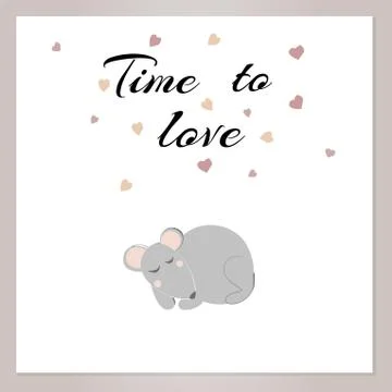 Caption time to sleep with a cute sleeping mouse, vector illustration Stock Illustration