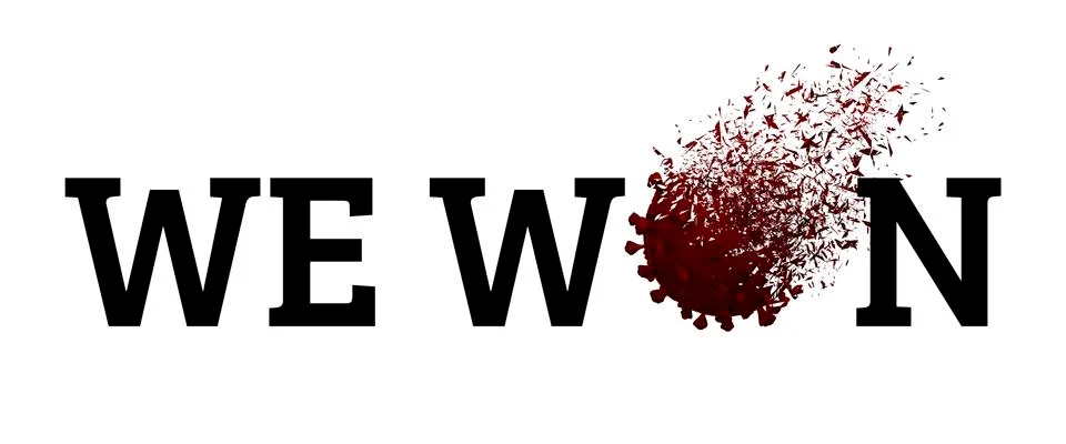 Caption We won with the decaying covid-19 coronavirus molecule Stock Illustration