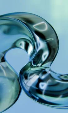 A captivating abstract form of swirling, reflective blue-green liquid or gl.. Stock Illustration