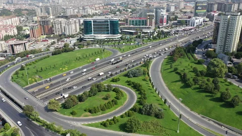 A captivating aerial shot showcasing a complex highway Stock Footage 318855284