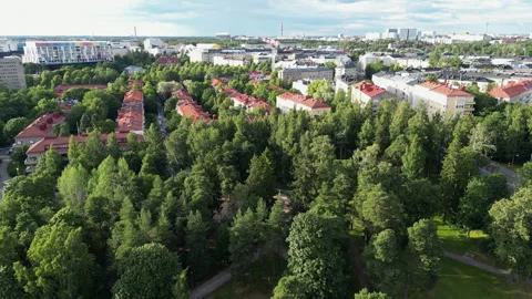 Captivating aerial video of Toolo district in Helsinki, the capital of Finland Stock Footage 254259373