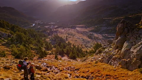 Captivating aerial view of the Pyrenees mountains in Spain at sunset Stock Footage 303622342