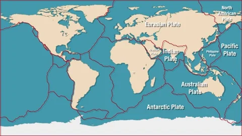 A captivating animated map showcasing the intricate network of tectonic pla.. 스톡 동영상 333486752