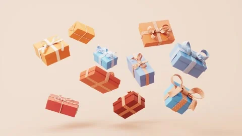 A captivating array of colorful gift boxes with vibrant ribbons gracefully .. Stock Footage 327112319