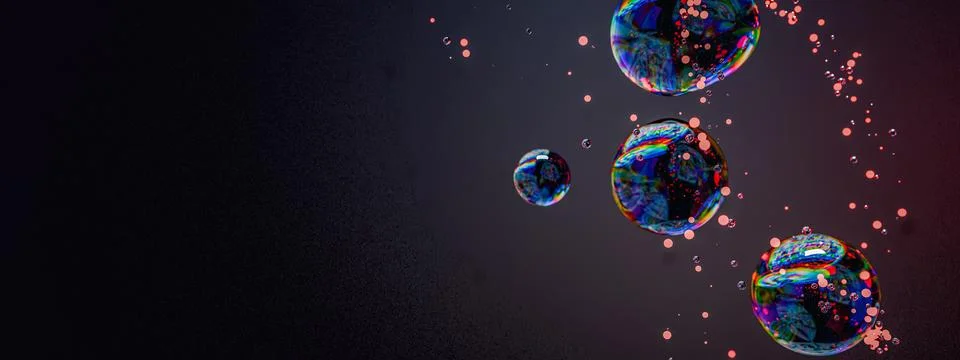 Captivating beautiful floating soap bubbles with colorful iridescent surface  Stock Photos