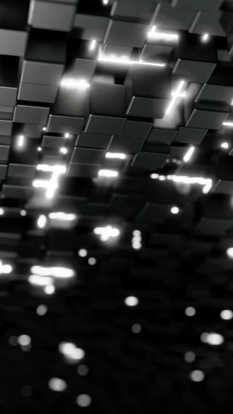 A captivating black and white CGI video showcases dynamic cubes and lights Stock Footage 296759032