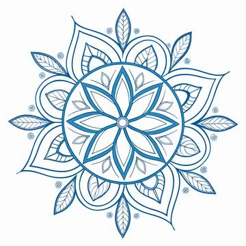 A captivating blue mandala design isolated on featuring intricate floral pat Stock Illustration