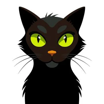 Captivating Close-up of a Black Cat with Striking Green Eyes Illustration