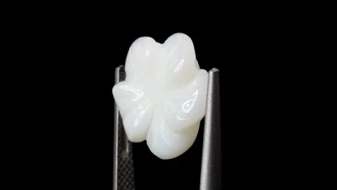 Captivating Close-Up of an Intricate White Stone Object Held with Precision Stock Footage 285454190