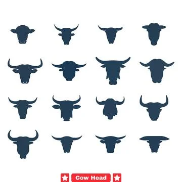 Captivating Cow Head Silhouette Bundle Versatile Design Elements Stock Illustration