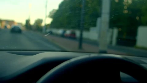 Captivating drive at sunset with warm glow, evoking wanderlust Видео 314338444