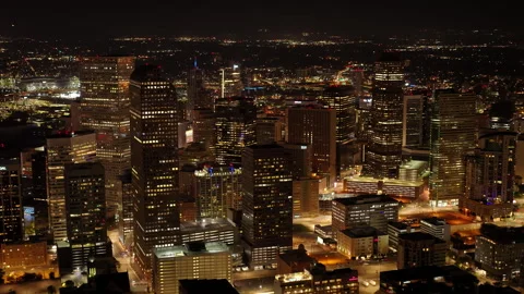 Captivating drone view of city lights illuminating skyscrapers in the United Stock Footage 288862030