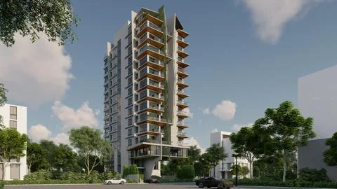 Captivating Exterior Design 3D Renderings of Modern Buildings Stock Illustration