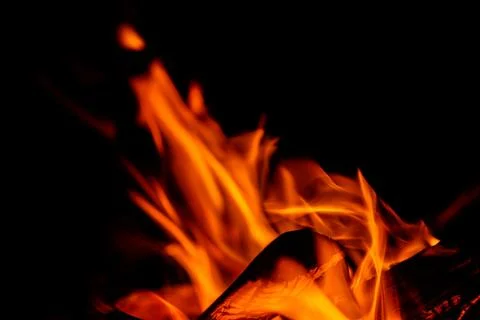 Captivating Flames The Dance of Fire in the Deep Darkness of Night and Natures E Stock Photos