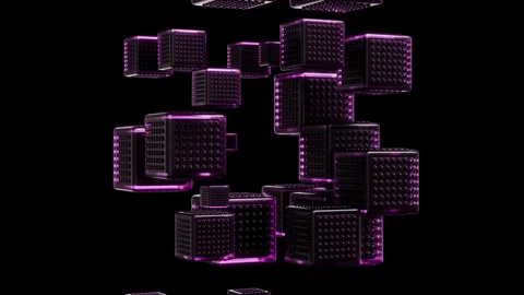 Captivating floating cubes transform with vibrant lights in abstract design Stock Footage 292753418