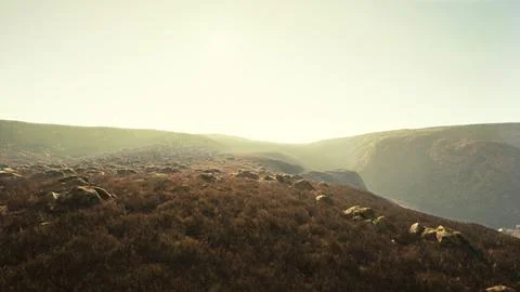 Captivating image of a rocky landscape with grass in the fog 스톡 일러스트