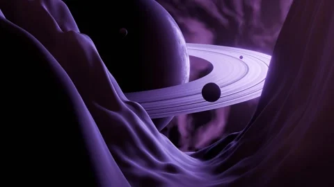Captivating image of vibrant violet planet with mesmerizing white ring Stock Footage 276192660