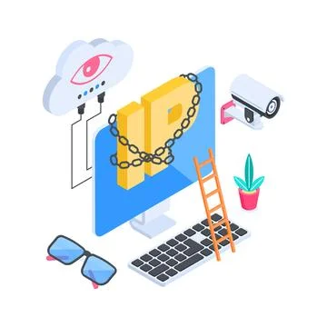 A captivating isometric illustration showing wireless data transmission system 库存插图