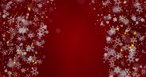 Captivating Looping Animation of Snowflakes Gently Falling Against a Rich Red Stock Footage 319001342