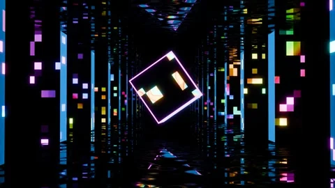 Captivating neon cube dancing in a vibrant digital space at night Stock-Footage 292096264