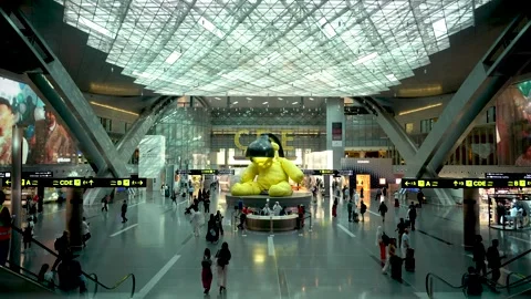 A captivating night view of Hamad International Airport, showcasing its mod.. Stock Footage 328944933