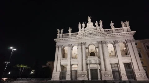 A captivating nighttime view of the Basilica of St. John Lateran in Rome, Italy Stock Footage 320132858