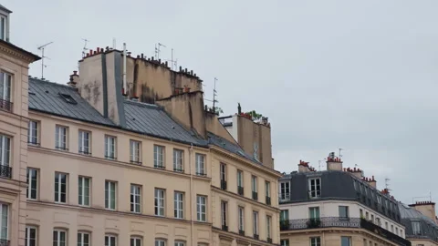 Captivating Parisian Rooftops Beautifully Captured Under Overcast Skies Stunning Stock Footage 318555325