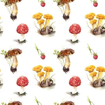 Captivating pattern of forest mushrooms and berries for a wild and elegant Stock Illustration