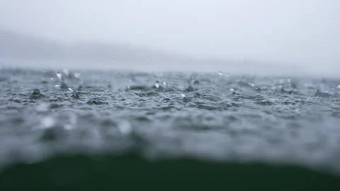 Captivating Rainfall on a Calm Water Surface CloseUp Detailed Views Video stock 319592725