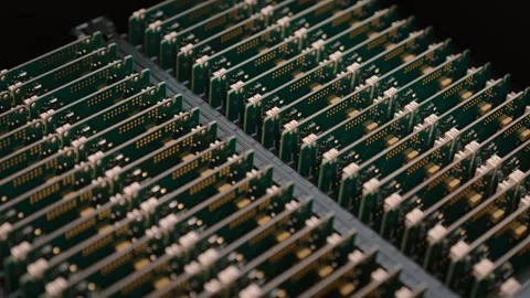 Captivating Slow Motion of Electronic Circuit Board in Detailed Close-Up Stock Footage 316574411