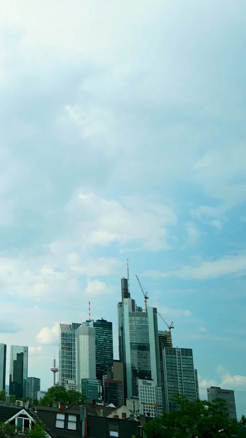 Captivating Timelapse of Frankfurt's Skyline Under a Cloudy Sky Stock Footage 318203767