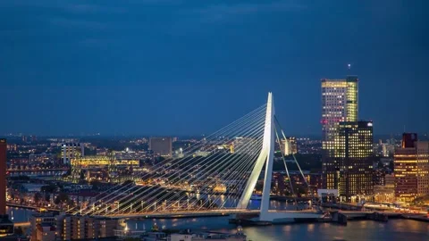 Captivating Timelapse of Rotterdam Under Cloudy Skies Stock-Footage 312930977