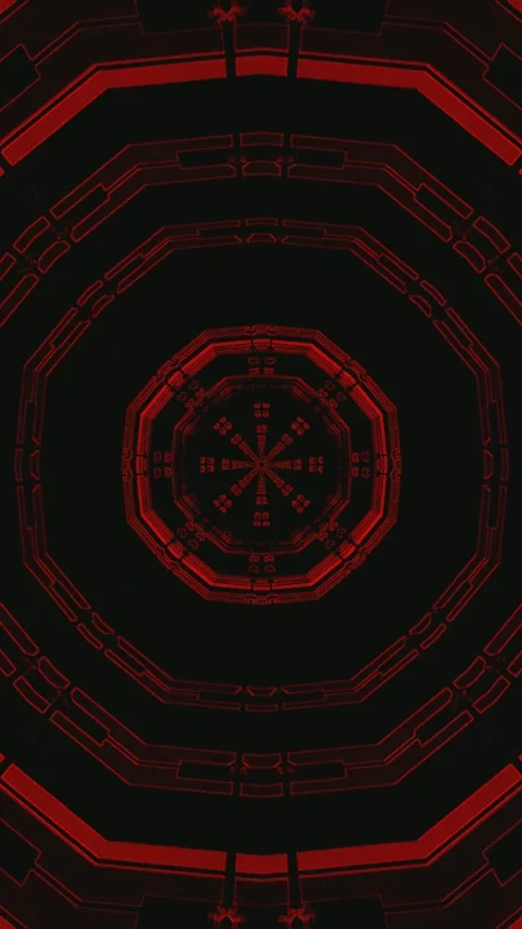 Captivating tunnel video loop displays intricate patterns in vivid red hues Stock Footage 321266574