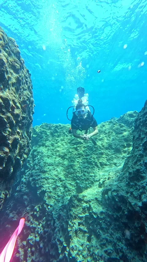 A captivating underwater scene featuring multiple scuba divers Stock Footage 327445167