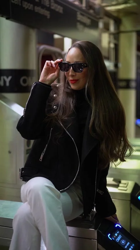 A captivating urban subway portrait features a uniquely stylish individual Vidéo 291623940