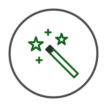 A captivating vector graphic showcasing a magic wand icon surrounded by cel.. Stock Illustration