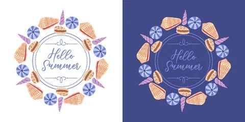 A captivating vector illustration featuring round frames crafted from seash.. Stock Illustration