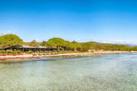 Captivating view of  beach of Santa Giulia resort. Stock Photos