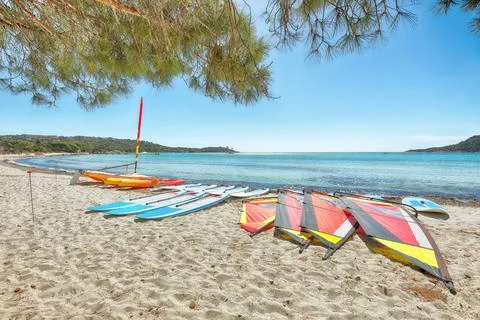 Captivating view of  beach of Santa Giulia resort. Stock Photos