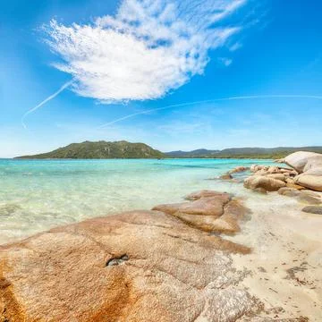 Captivating view of  beach of Santa Giulia resort. Foto stock